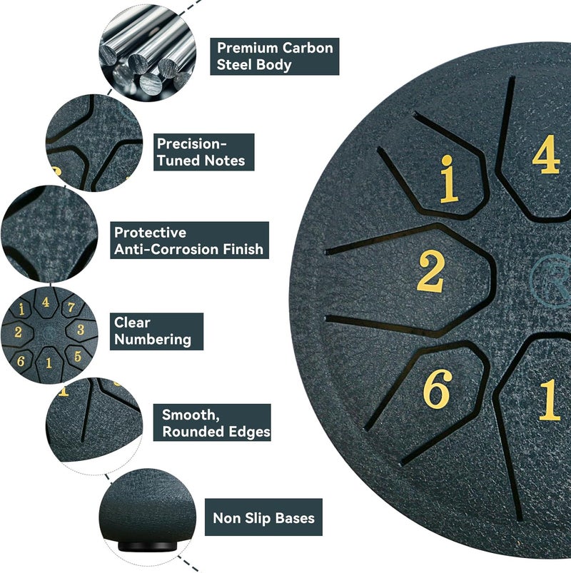 RANMING 4.5 Inch 8 Note C Key Steel Tongue Drum - Tongue Drum for Meditation, Yoga & Sound Therapy, Portable Handpan Drum with Soothing Harmonics, Ideal Gift for Beginner&Adults,Navy Blue - Image 4